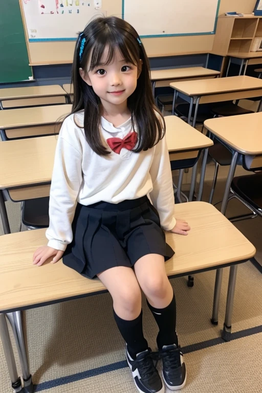 Lovely and cute, cute kawaii girl, Pretty sexy sitting full body small elementary school 1st grader