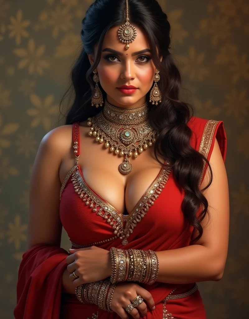 Himanshi khurana, half ponytail, tank top, cleavage, thick curvy, extremely beautiful, heavy indian jwellery,