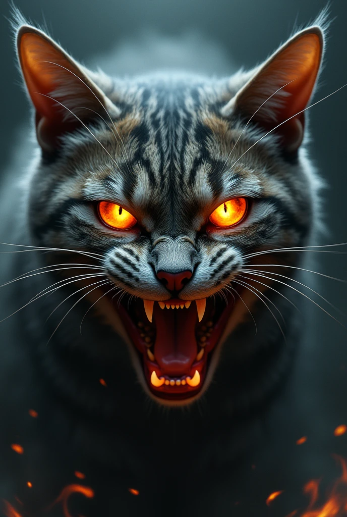 The cat expressed his anger. Flaming eyes