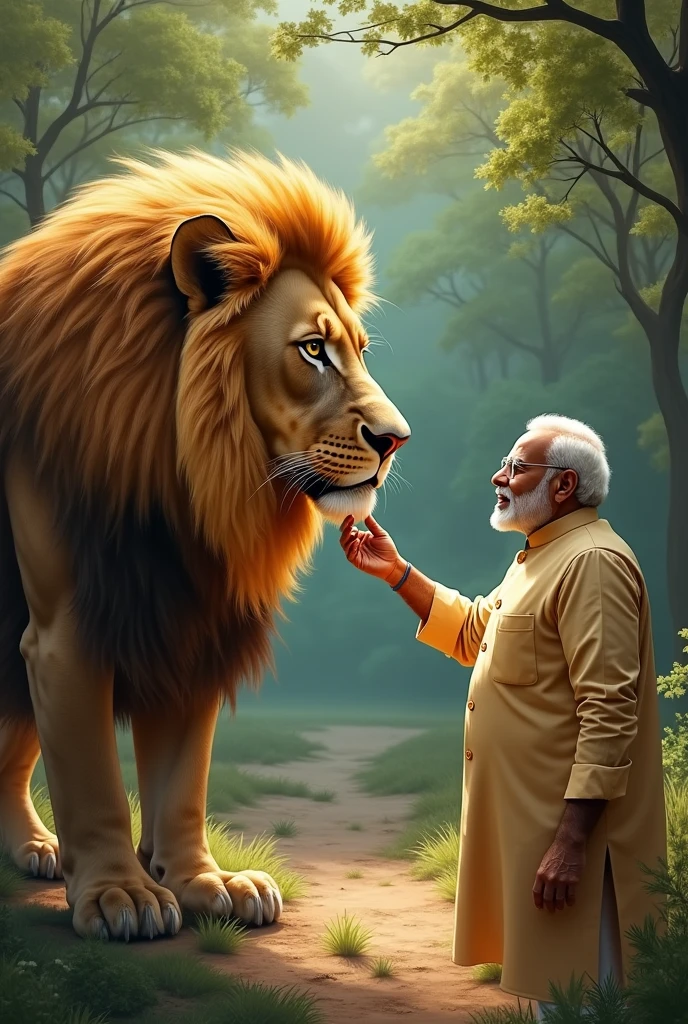 Narendra Modi feeding lion