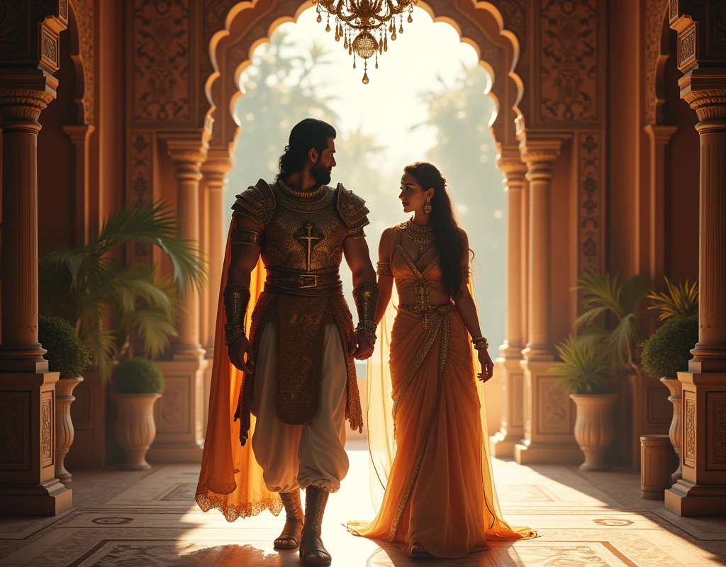 The rajput warrior and his new wife come in her new house , planetary entry , the rajput kingdom , the rajput warrior and female rajput warrior , he was standing in the room , in the room , room 