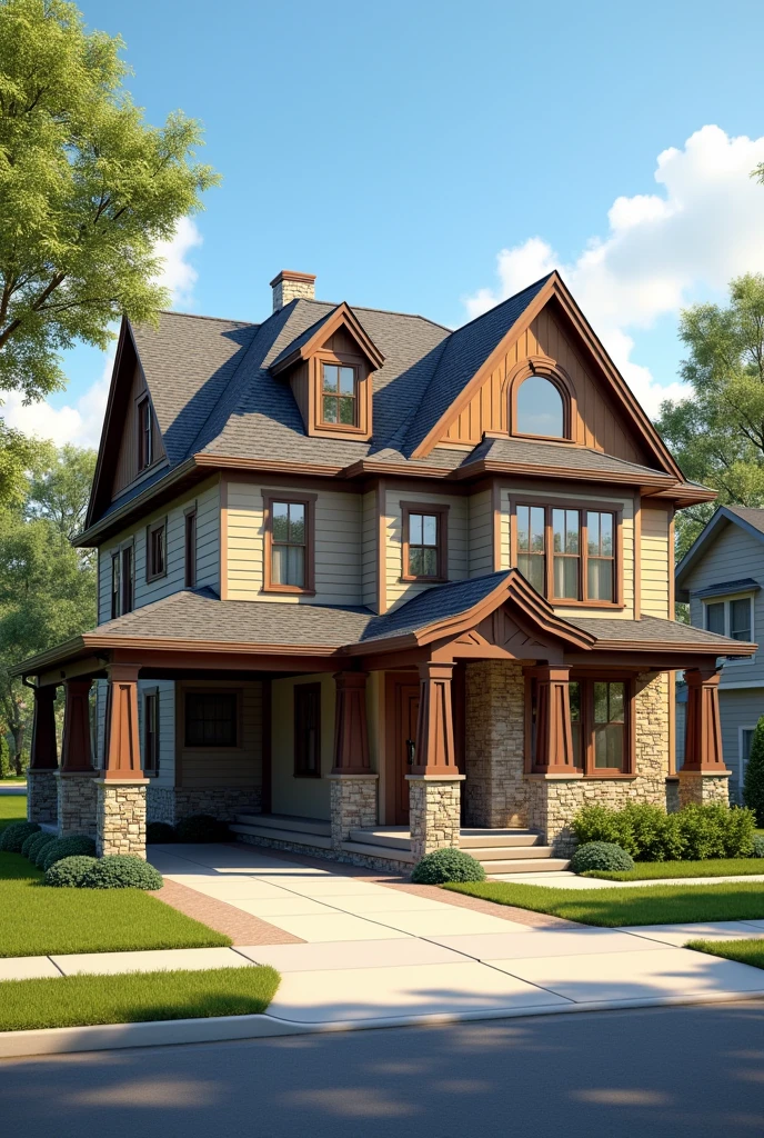Generates a real house from a common neighborhood with a stylized, Add a carport and trees to your front yard