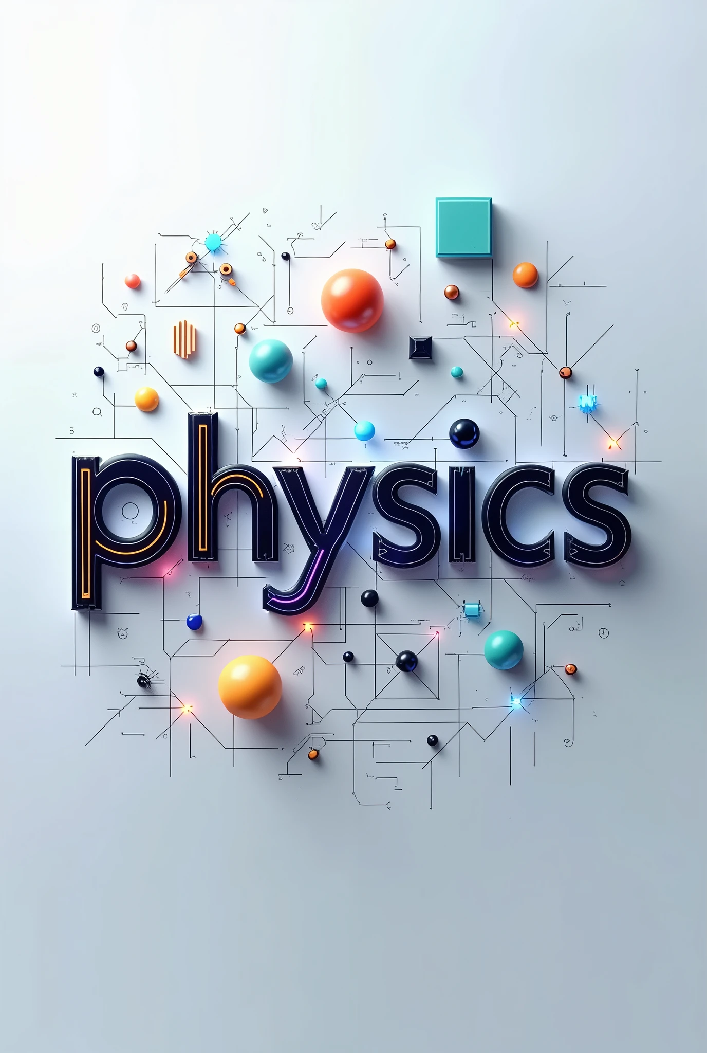 Physics word logo with physical and electrical shapes that make letters