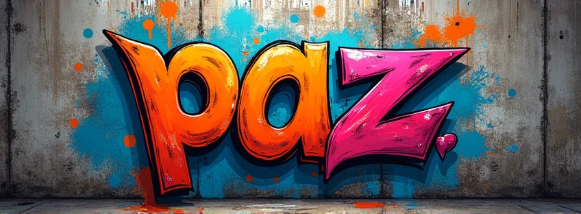 A graffiti that says "peace" in Spanish for a cover