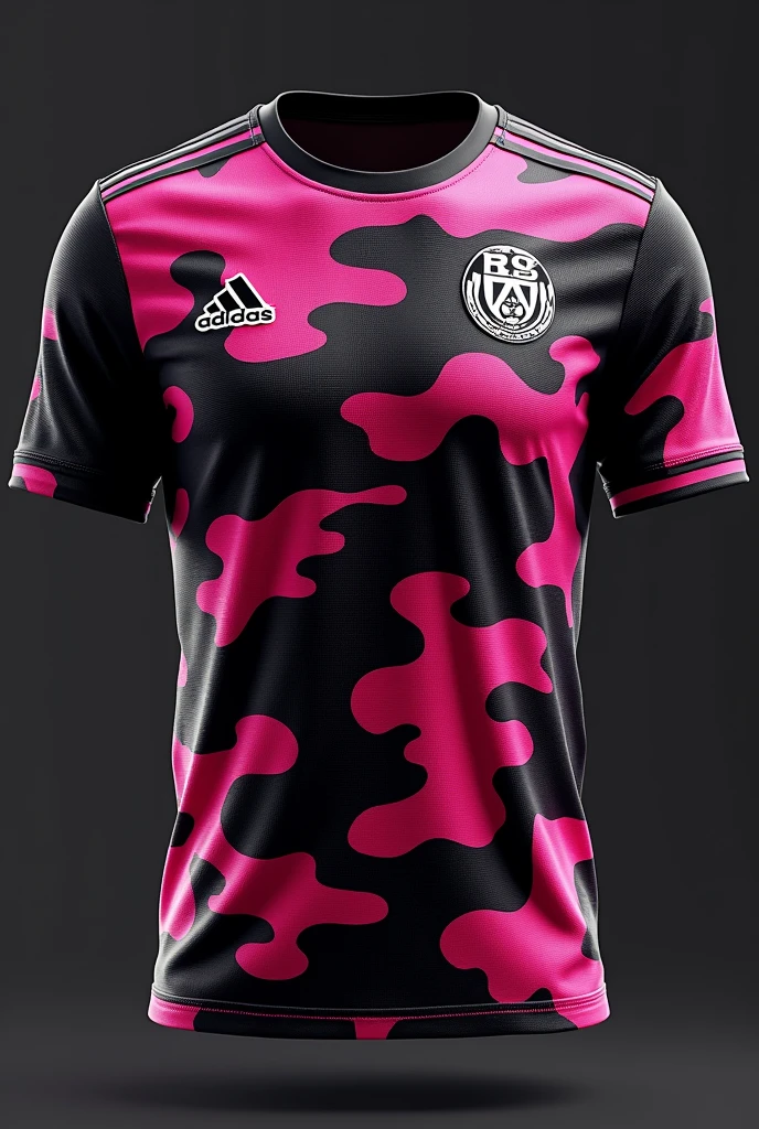 Football team shirt with symbols + with a black and pink camouflage