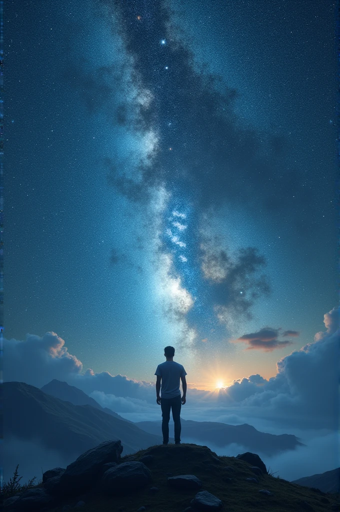 Star landscape and a man