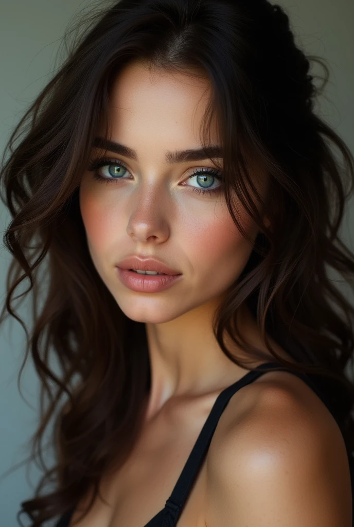 Face Young woman 2 sexy brunette blue eyes