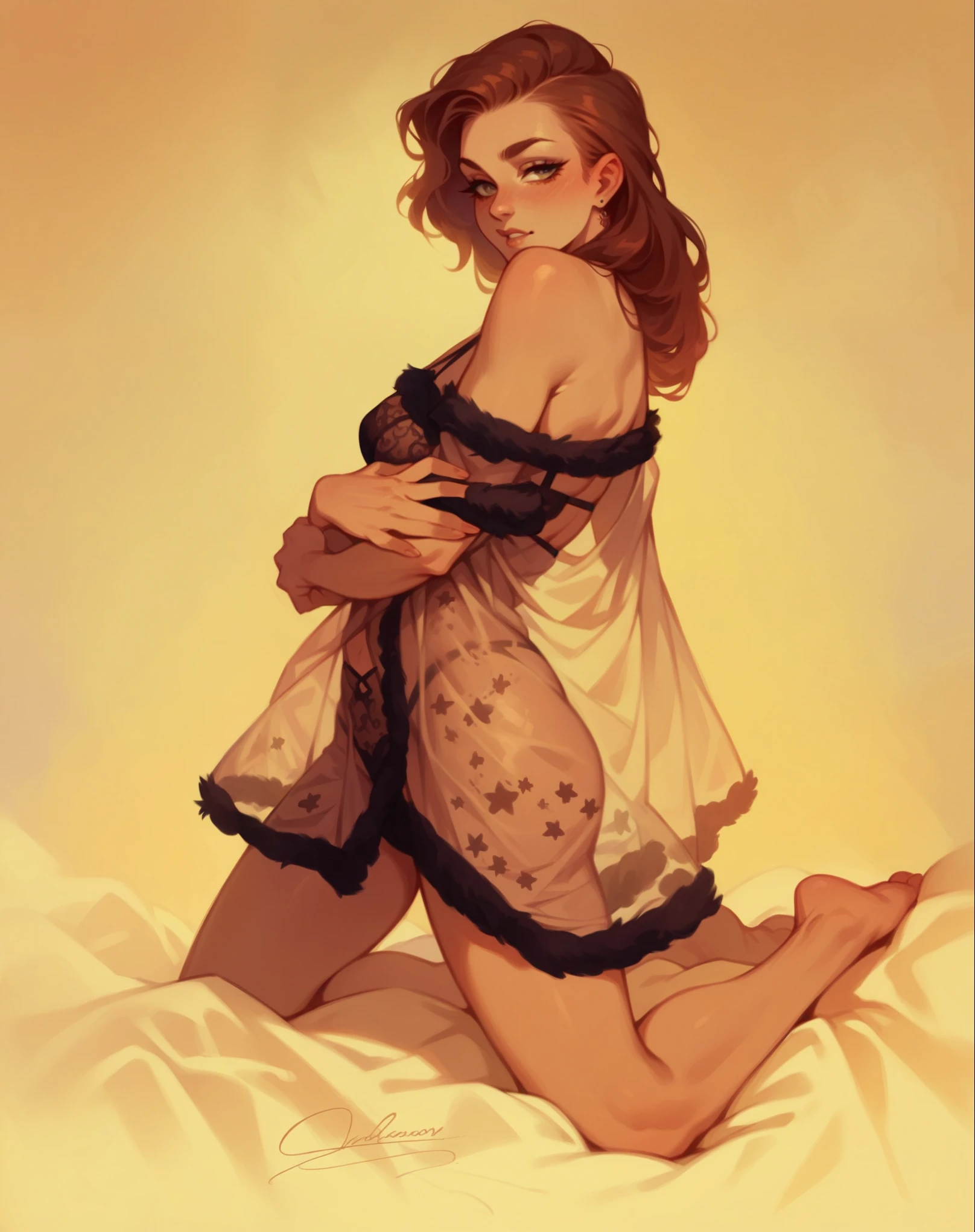 A sexy woman with a sheer lingerie