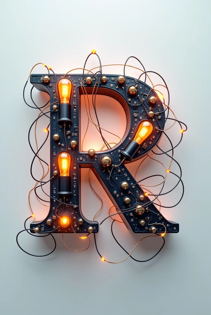 Physics word logo in physical and electrical shapes that make letters like magnet poles, wires and lamps