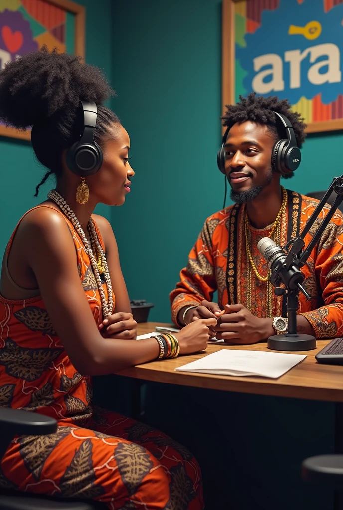 Une journaliste femme, Haïtienne, , interviewe un jeune homme, la jeune Haïtienne Toye Art qui s'occupe aussi de 'ARL'. , dans un studio de radio, avec le nom de la station de radio, toutes deux vêtus de vêtements traditionnels Haïtienne pad trop en evidence afin de visualiser la radio. Pas de familiarité