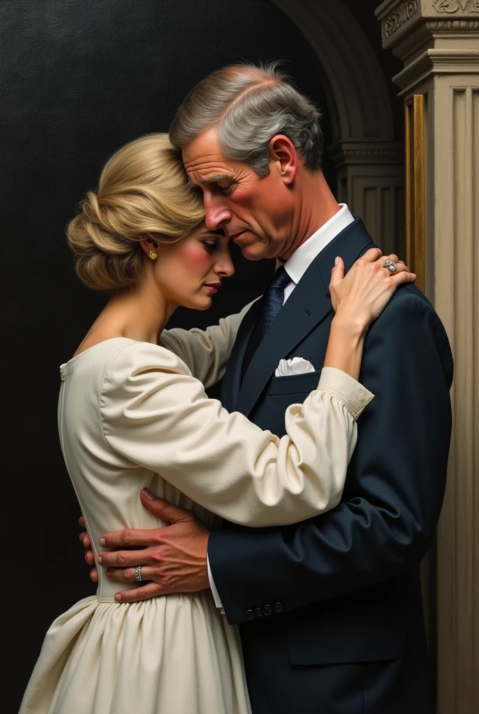Princess Diana comforting a breaking down Prince Charles who is grieving for his mother's death