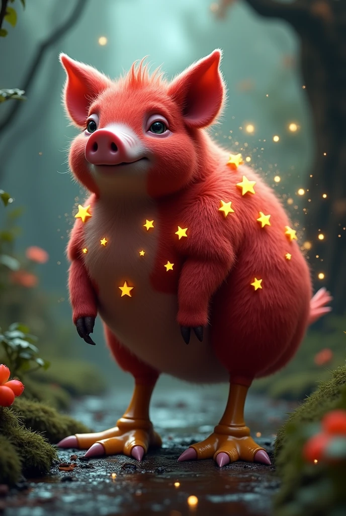 red pig with stars on back pink nose duck legs