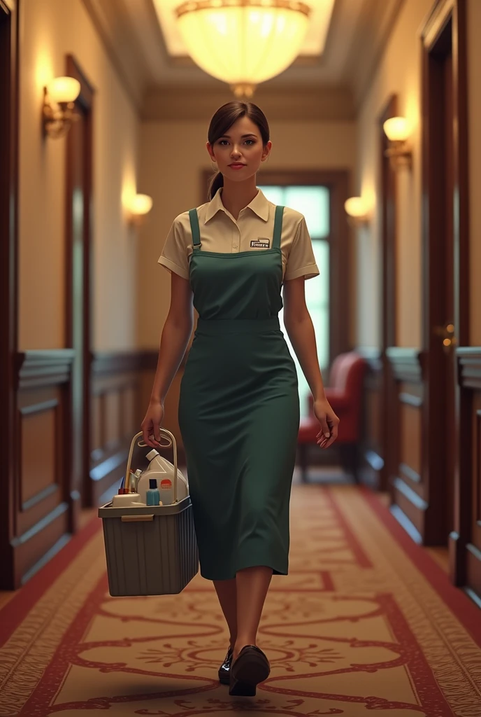 Create a image of a hotel housekeeper