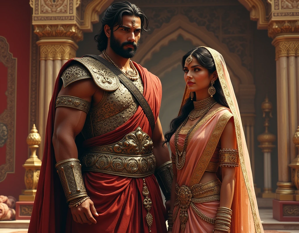 The rajput warrior and his new wife and her brother standing in our room, the rajput kingdom , the two rajput warrior and female rajput warrior , he was standing in the room , in the room , room ,