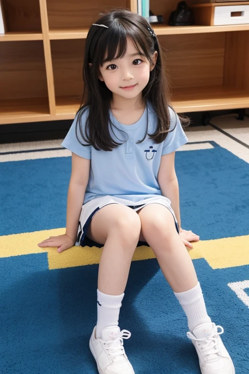 Lovely and cute, cute kawaii girl, Pretty sexy sitting full body small elementary school 1st grader