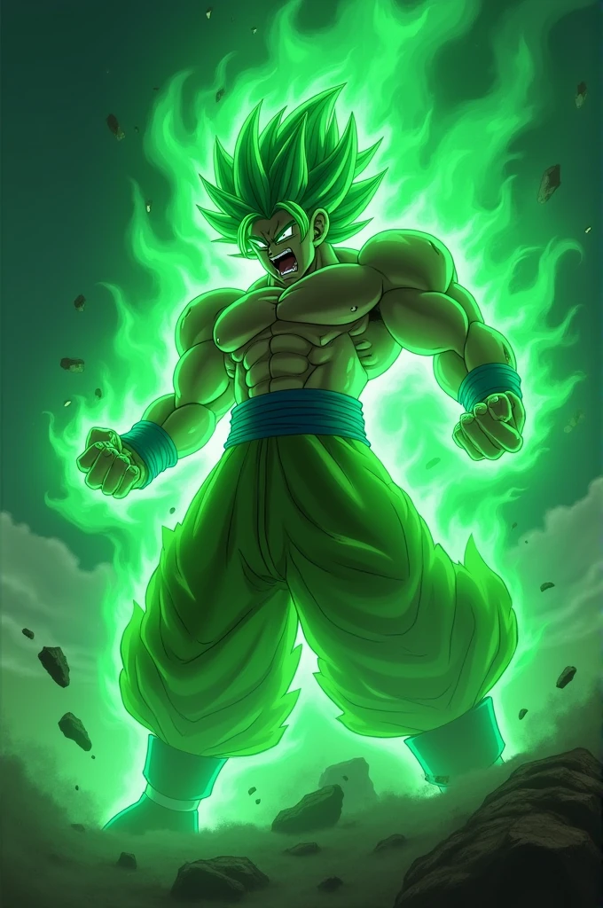 Create an ultra HD wallpaper of raging broly with a green theme