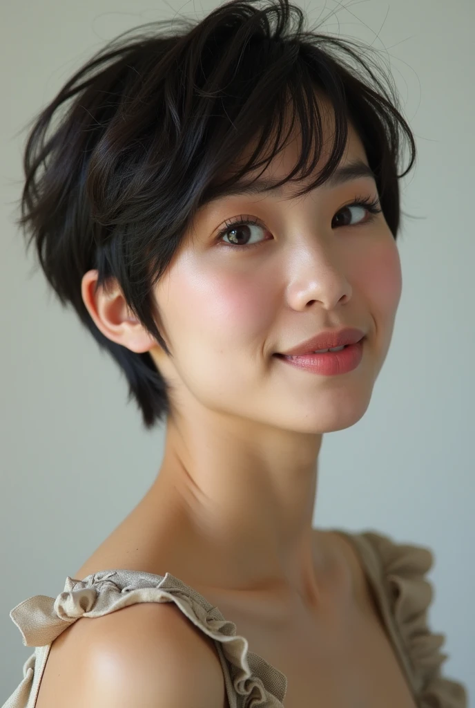 Cute Japanese 40-year-old woman、short hair、Bcup