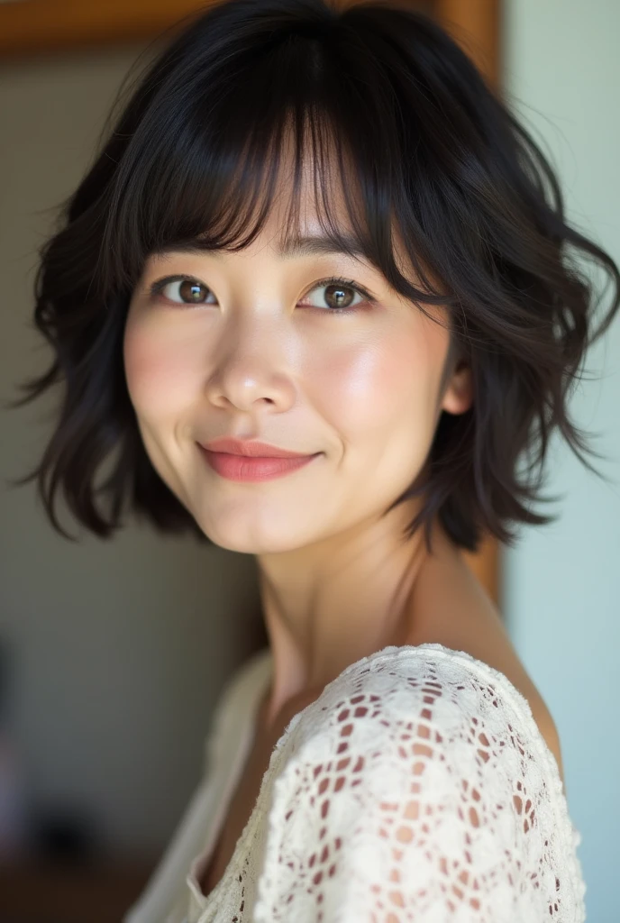 Cute Japanese 40-year-old woman、short hair、Bcup