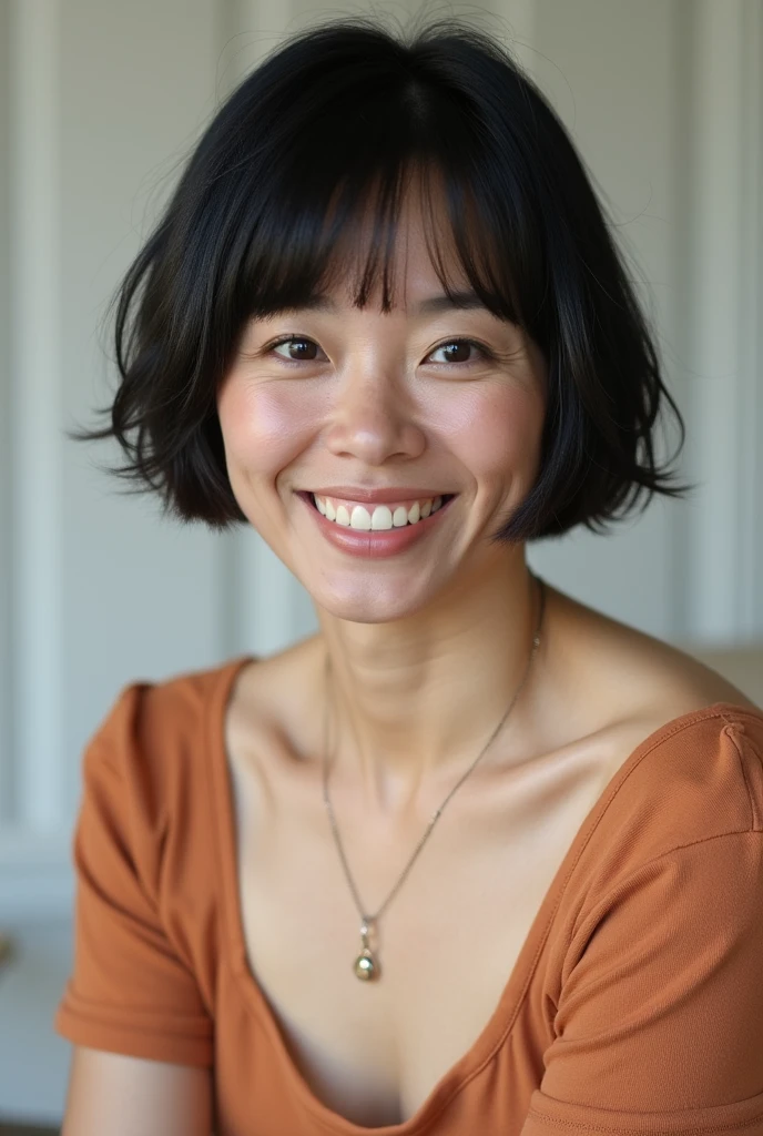 Cute Japanese 40-year-old woman、short hair、Bcup