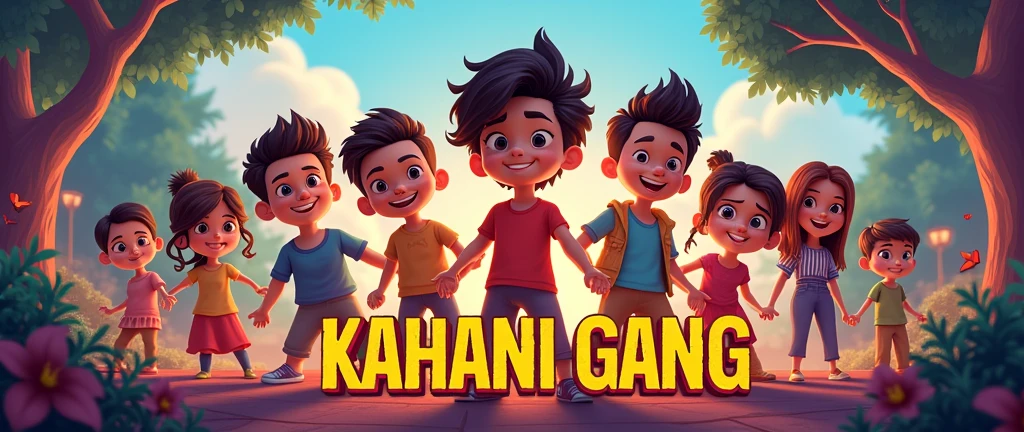 create a banner for youtube channel name is kahani gang. Mention kahani gang in words at bottom

