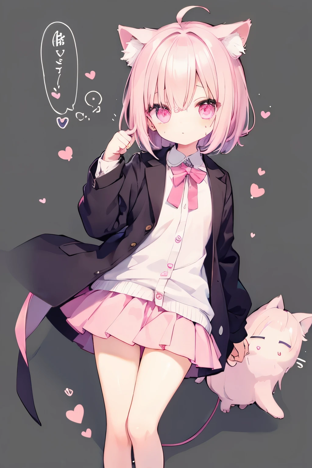 NSFW,short, Light pink inner color hair、cardigan、Pink Skirt、Putting on a collar、Elementary school girl、Very beautiful and Shining Eyes、Shining Eyes、1 person、Cat ear、(((((Small body)))))、heart❤、((Sweat、vapor))