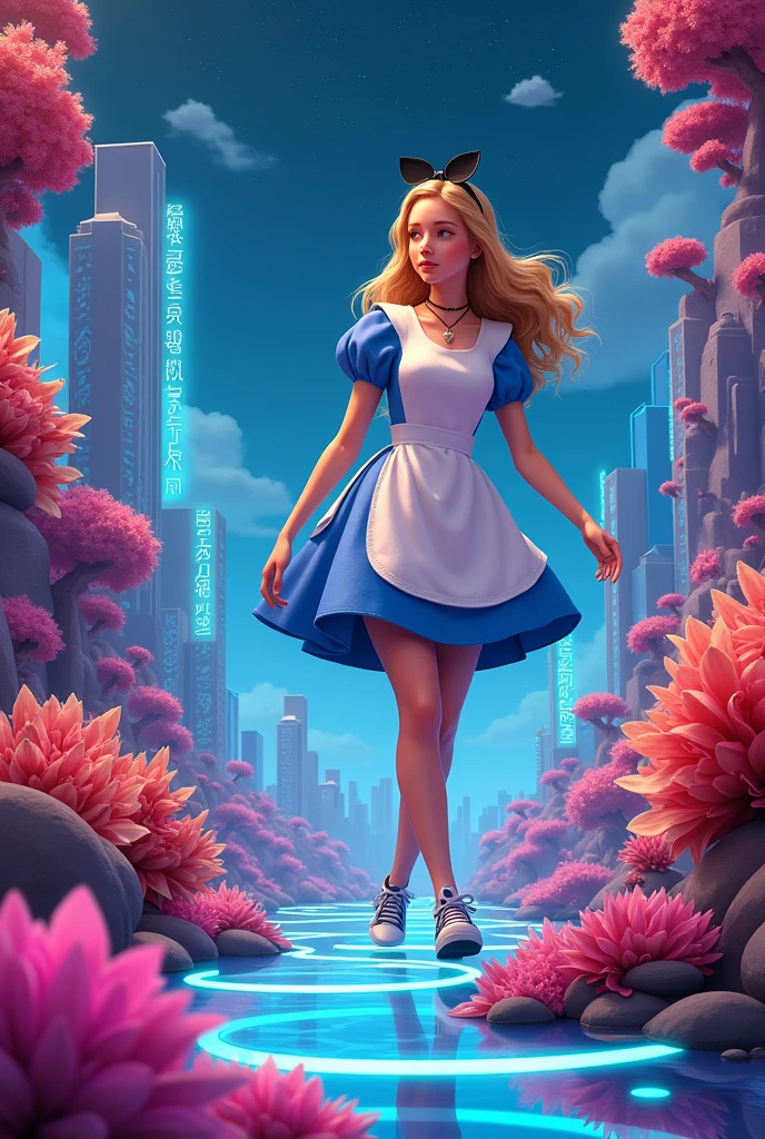 Cartoon with text:
Alice in Wonderland with a modern twist