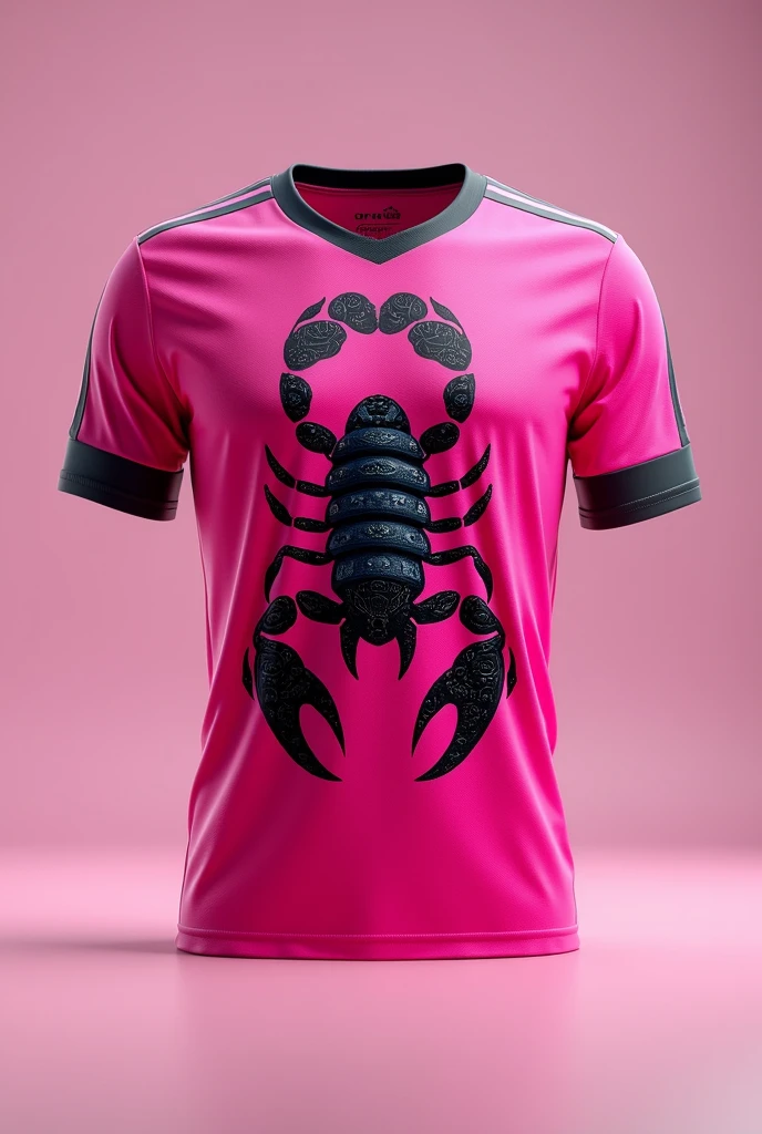 a pink football shirt with a scorpion 