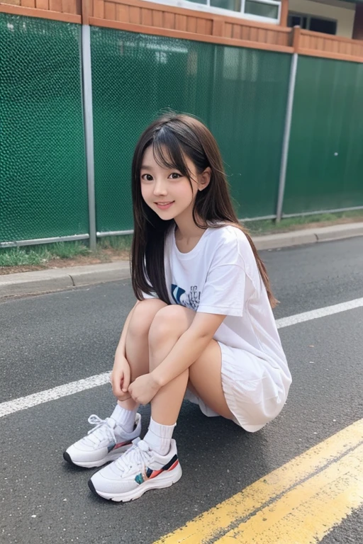 Lovely and cute, cute kawaii girl, Pretty sexy sitting full body small elementary school 1st grader