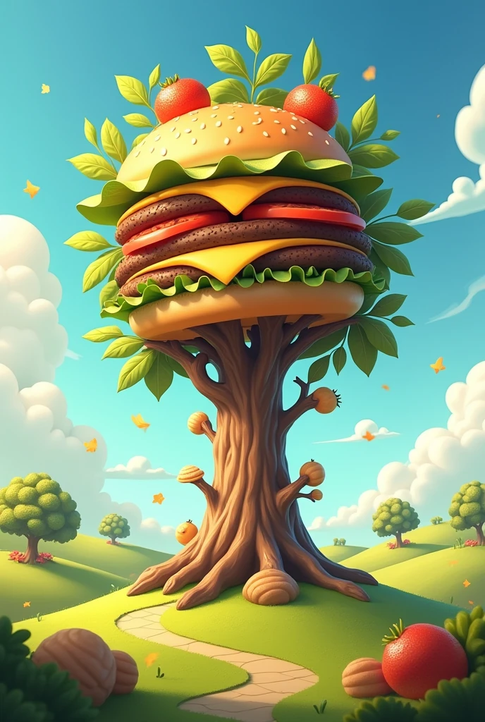 Burger tree background for cartoon video