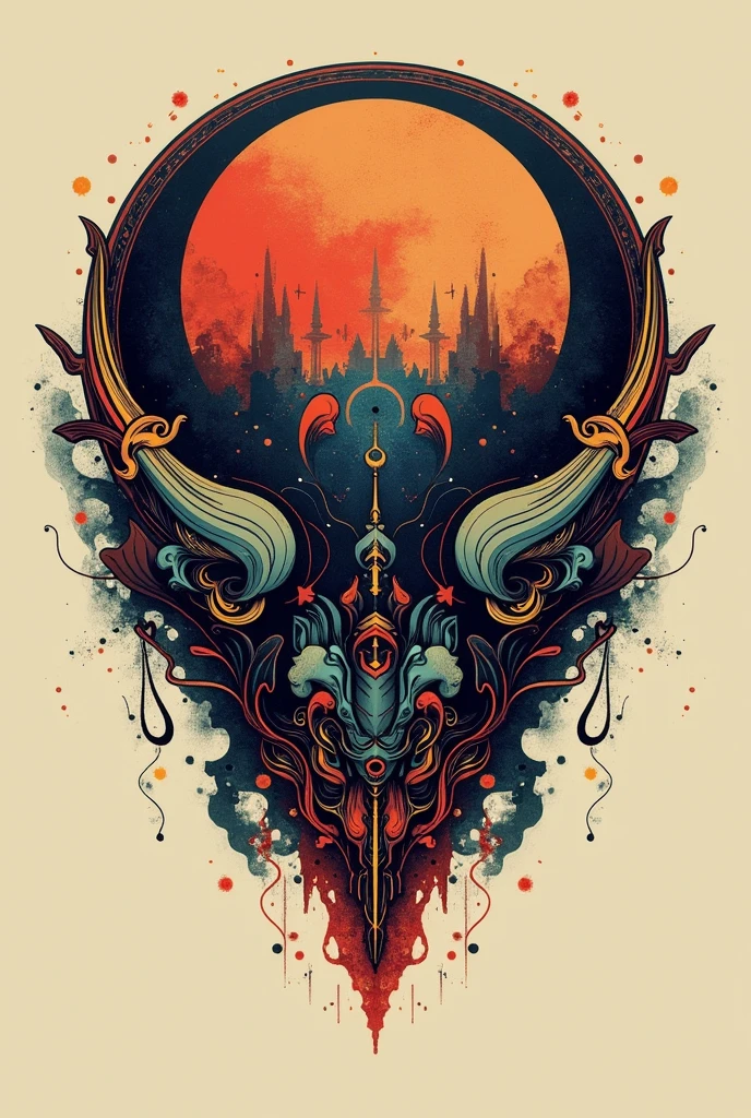 Generate a complex and intricate logo design for a music band. The logo should feature a detailed and unique icon that combines elements of music and the band's identity. Incorporate multiple layers of symbolism, such as an abstract representation of sound waves intertwined with musical instruments or a stylized emblem that reflects the band’s genre. Use a rich color palette with gradients and textures to create depth and sophistication. Ensure the design is visually striking, memorable, and versatile for various applications.