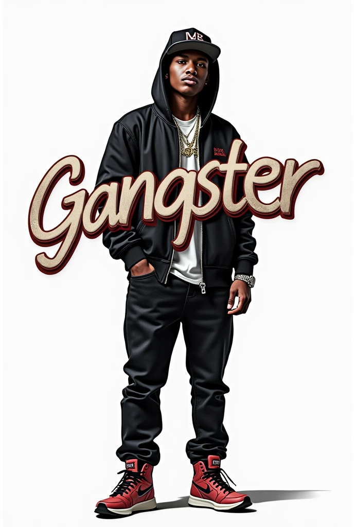 White background. In the upper part the text “Young Gangster” in a curved font with the letters larger at the beginning, become smaller in the middle of the word and become larger again at the end