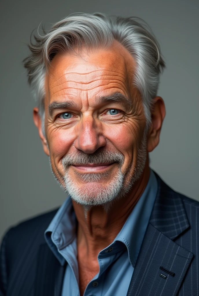 Homme cheveux gris, 70 ans, yeux bleu, grand,mince , sportif , sans barbe ni moustache,beau, bonvivant aime la bouffe
Realiste