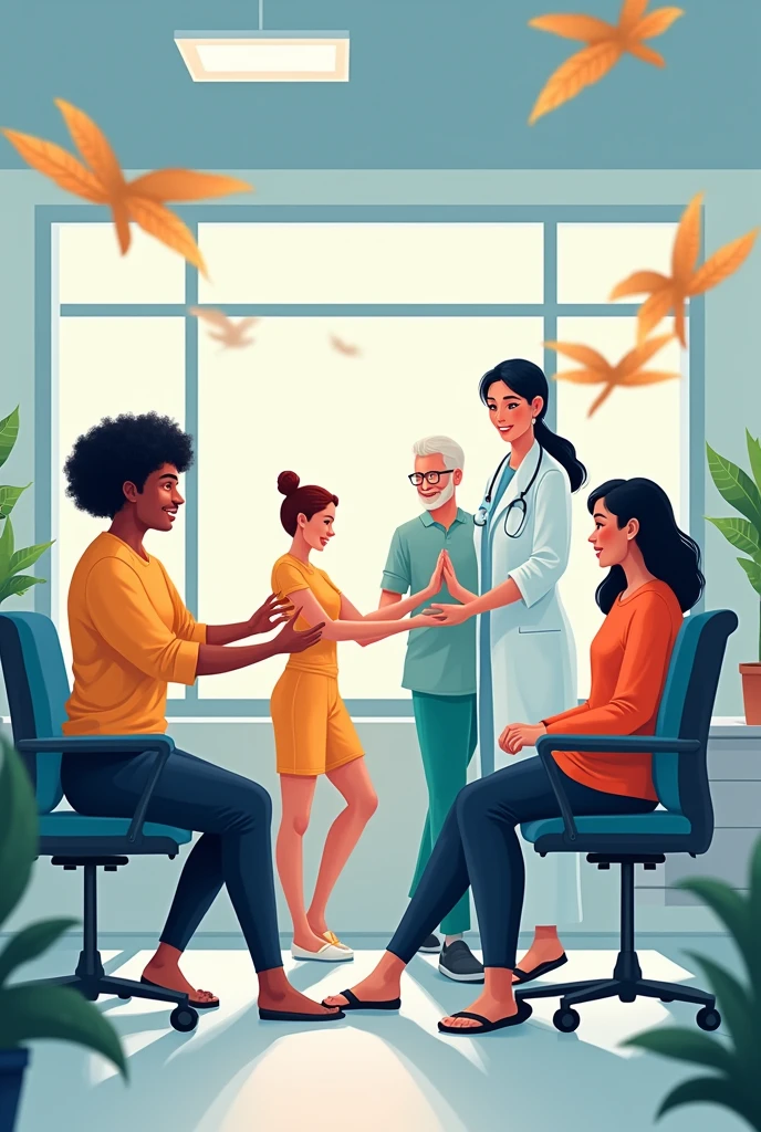 create art that highlights science, technology and society in health related to physiotherapy, with all ethnicities present