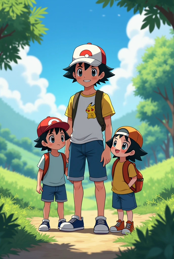 Pokemon ash with his and childrens 