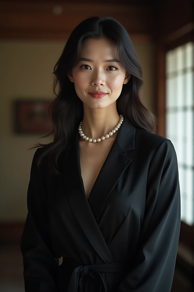 (Highest quality、Highest quality、8k resolution、masterpiece、Professional photography、Award-winning works)、(Mature 3 beautiful Japanese woman:1.1)、(Funeral:1.1)、(Blurred background of a spacious and elegant Japanese-style room:1.1)、(Strongly blurred background:1.1)、The most romantic and moody atmosphere、(The perfect black mourning outfit:1.2)、(Pearl Necklace:1.1)、Standing Elegantly、Voluptuous body、(A sad smile looking at me:1.1)、(Large Breasts:1.1)、(Cleavage:1.5)、Perfect Makeup、Beautiful lipstick、Elegant eyeshadow、Long eyelashes、Ultra-high resolution glossy skin、(Accurate ???????:1.1)