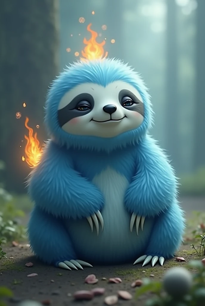 blue sloth white face fire on back sleepy