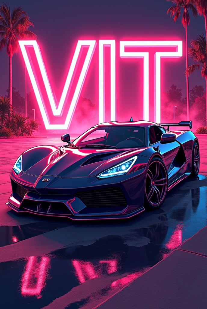 Logo with the term VIT and a car in GTA style and pink in drawn style