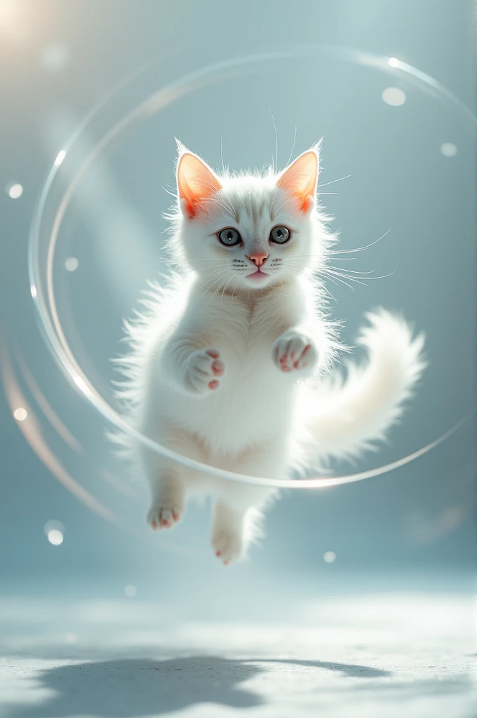 Flying white cat spinning