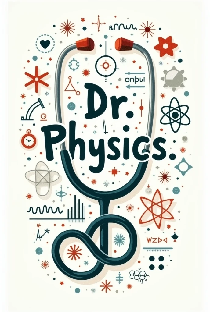Write the letter Dr Physics in the form of a doctor's stethoscope and physics symbols