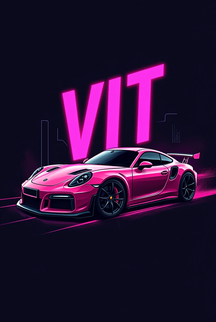 Logo with the term VIT and a car in GTA style and pink not realistic 