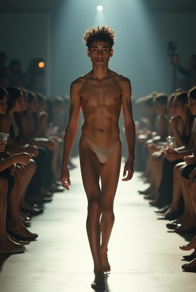Indian age twink cute boy in naked and nude fashion ramp walk exposed crying infront of audience