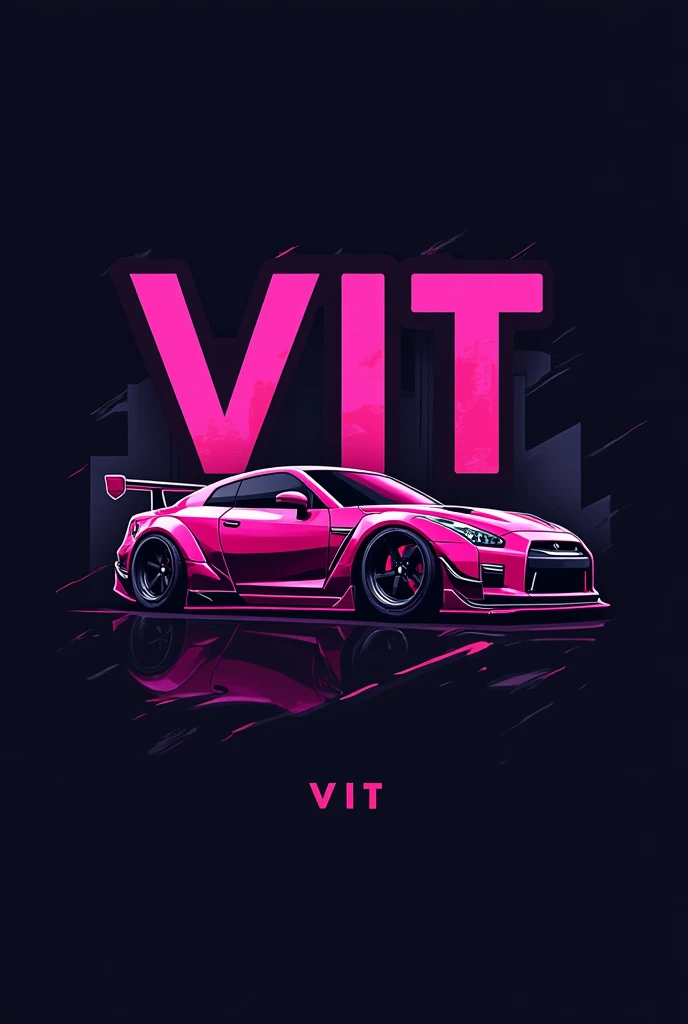 Logo with the term VIT and a car in GTA style and pink not realistic