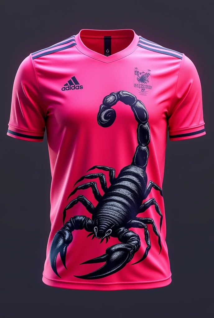 a pink football shirt with a scorpion on the bottom