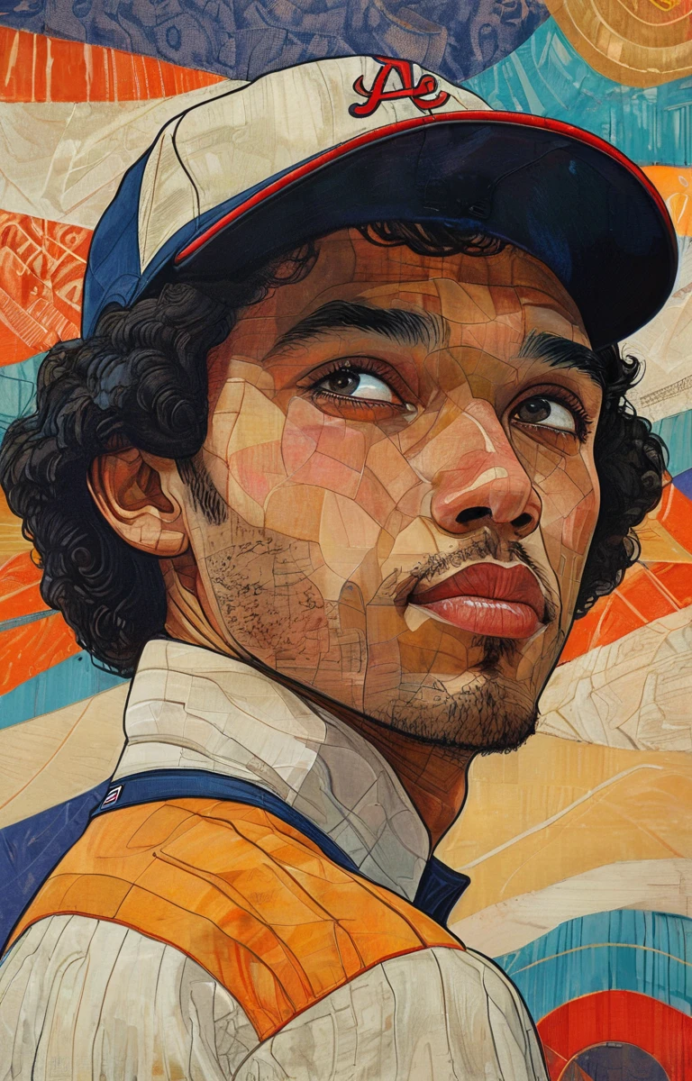 masterpiece,最high quality,Pop art style portrait of a major league baseball player,figure,Diane Dillon Style,最高masterpiece、high quality、黄金比の構figure、