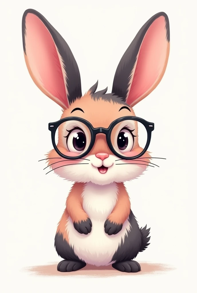 Cute bunny with pink and black fur and wearing glasses