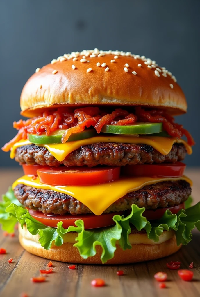 A high quality image of a very appetizing and tasty double burger