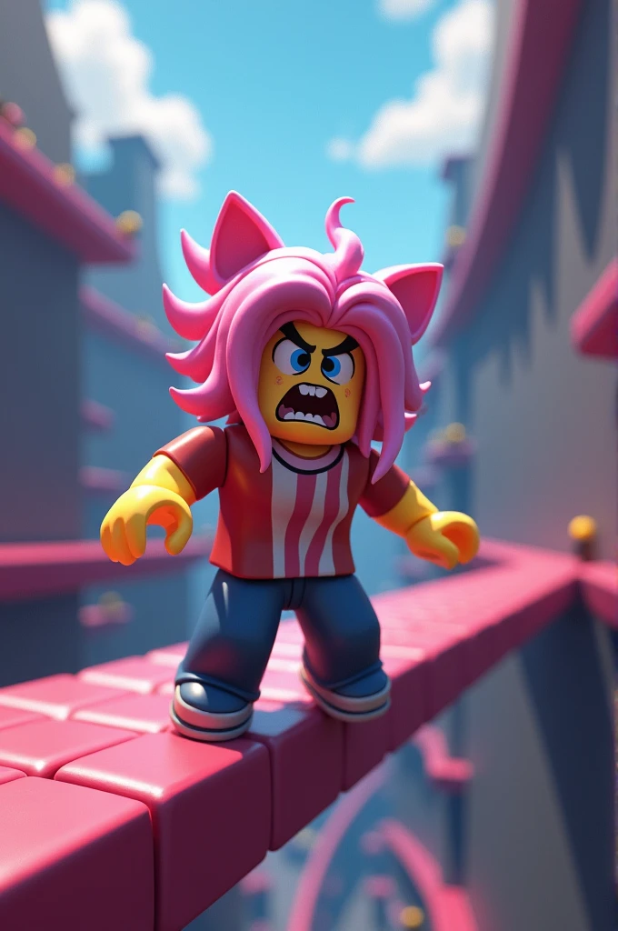Make a roblox bacon doing a hard obby and he is so scared