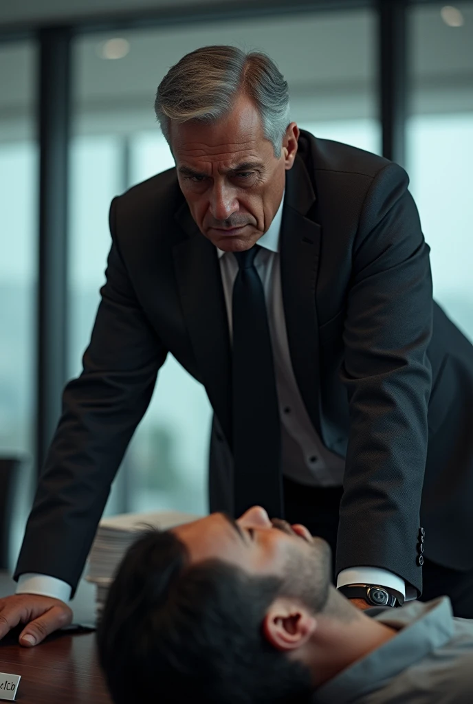 I want a businessman concerned about his employee lying down image