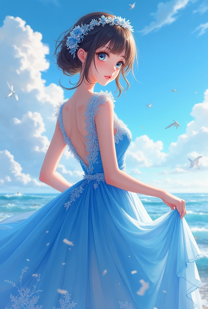 Anime world's most beautiful girl with nice and hot blue dress