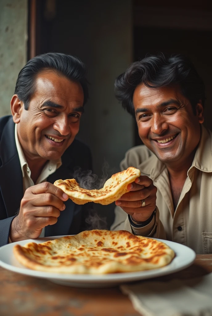 Dilip kumar with dharmendra eating paratha front photo
